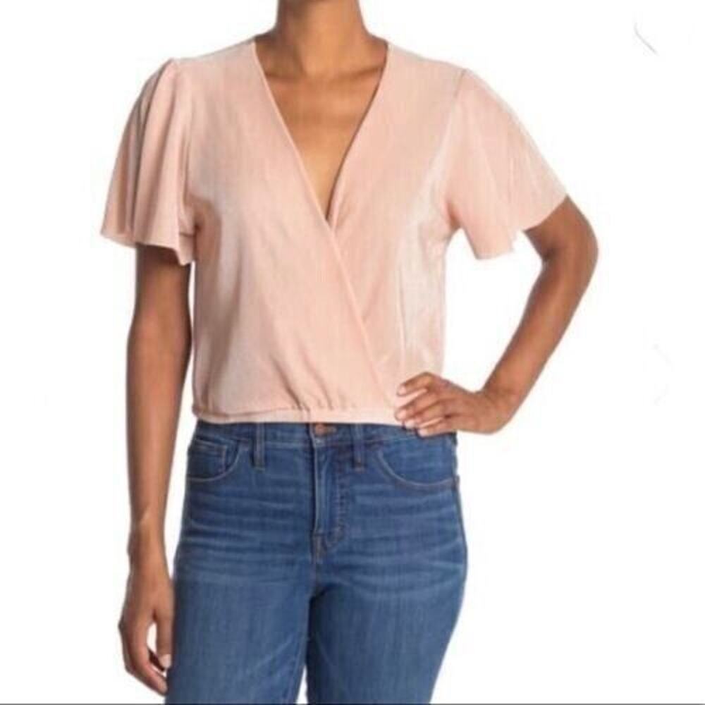 ASTR The Label Women's Short Sleeve Plisse Top In Blush Large MSRP $59